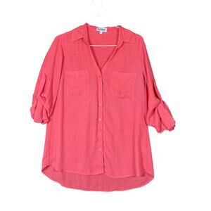 Express Womens Shirt Blush Pink Portofino Button Down Sheer Roll Tab Sleeve M